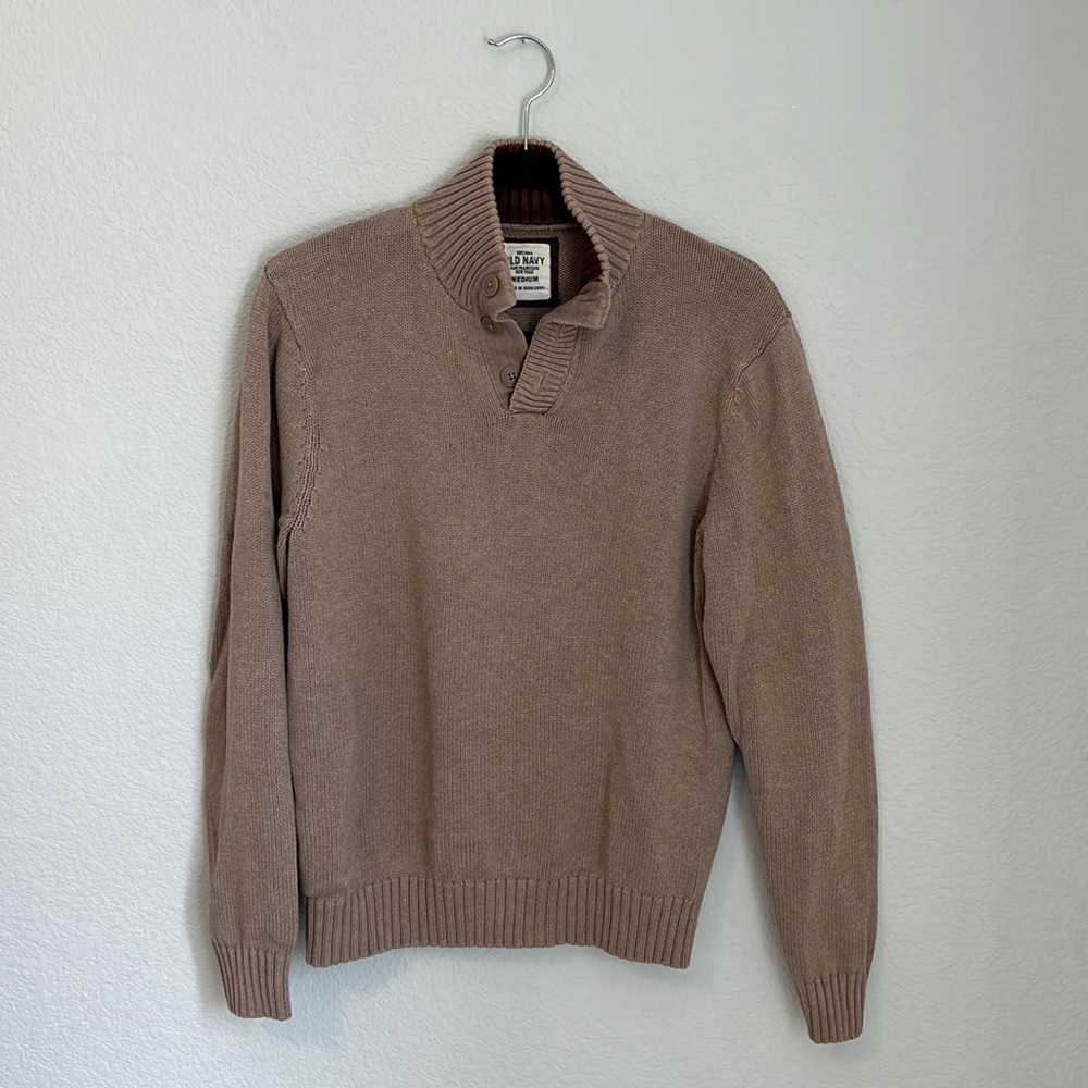 Old Navy | Mock Neck Half Button Down Sweater Ribbed Cuff Size Small Cotton Knit